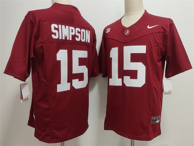 Men's Red Alabama Crimson Tide #15 Ty Simpson F.U.S.E Stitched Football Jersey